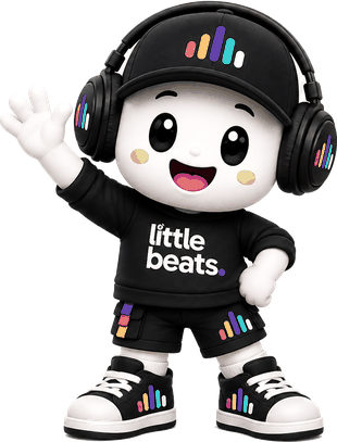Maskot Little Beats memakai headphone